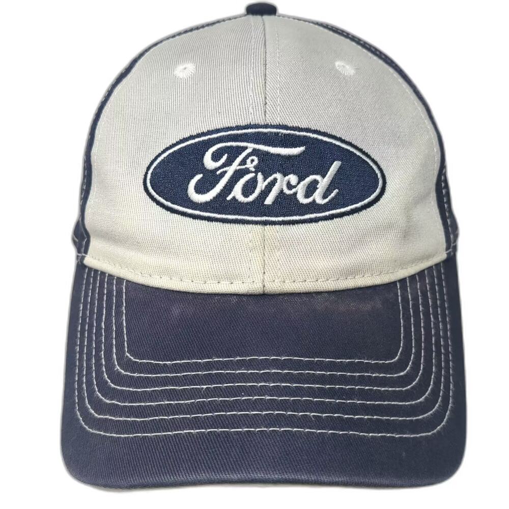 Open Road Ford Baseball Cap Blue Gray OS V8 Logo Embroidered Slideback Hat